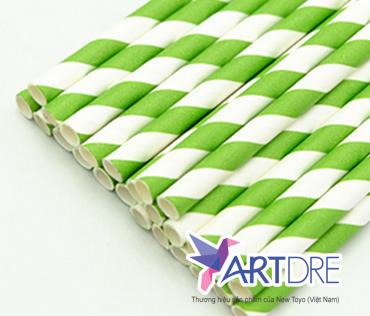 Disposable green and white paper straw